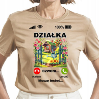 KOSZULKA DZWONI DZIAŁKA MUSZĘ LECIEĆ pomysł na prezent dla działkowicza