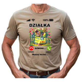 KOSZULKA MĘSKA DZWONI DZIAŁKA MUSZĘ LECIEĆ WESOŁA pomysł na prezent