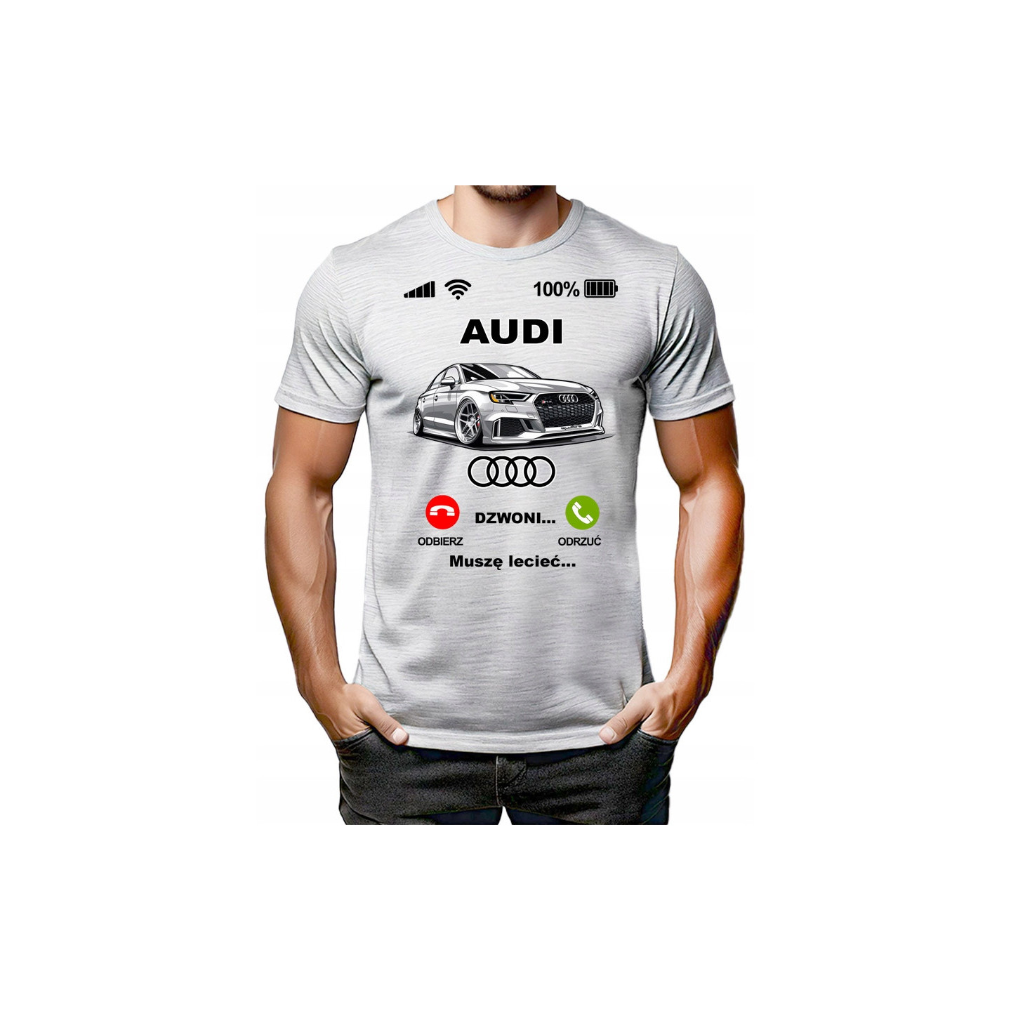 KOSZULKA MĘSKA DZWONI AUDI MUSZĘ LECIEĆ WESOŁA IDEALNA NA PREZENT DLA FANA