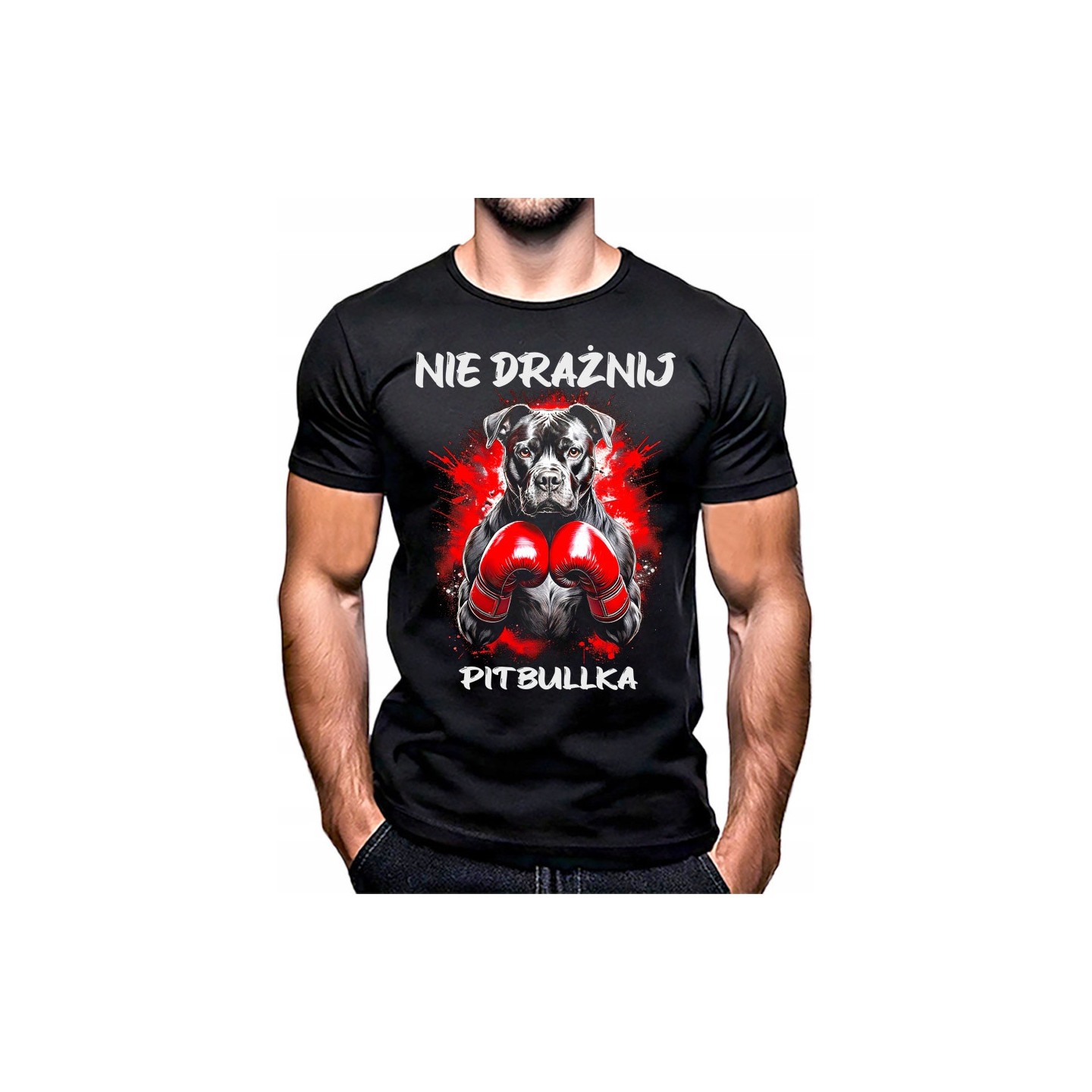 KOSZULKA MĘSKA ŚMIESZNA NIE DRAŻNIJ PITBULLKA SUPER na PREZENT
