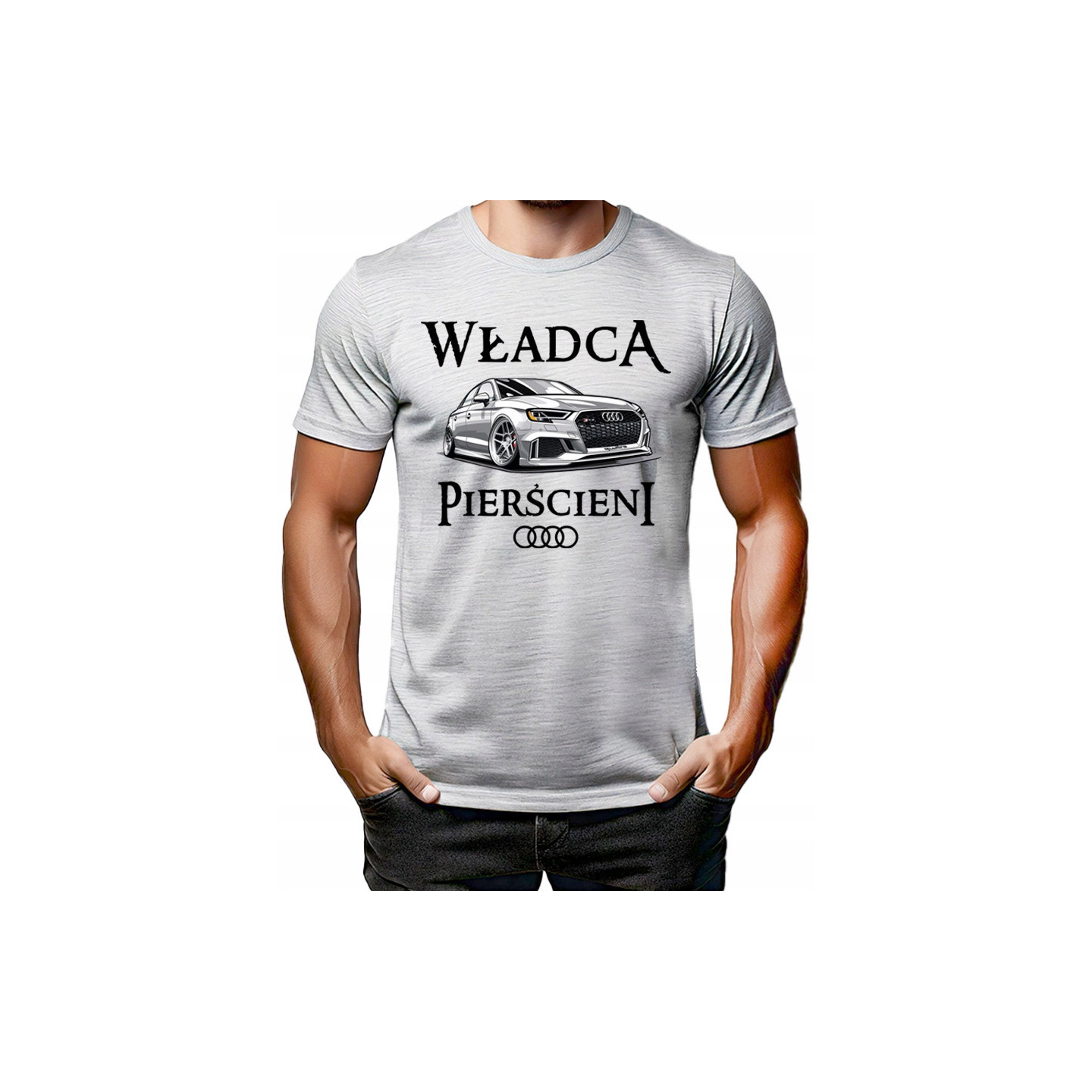 AUDI KOSZULKA MĘSKA Z NADRUKIEM AUDI WŁADCA PIERŚCIENI SAMOCHODOWA DLA FANA