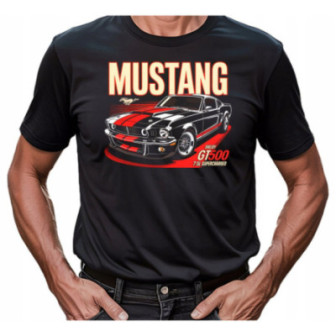 Koszulka Mustang Shelby premium nadruk, idealna na prezent dla fana aut.