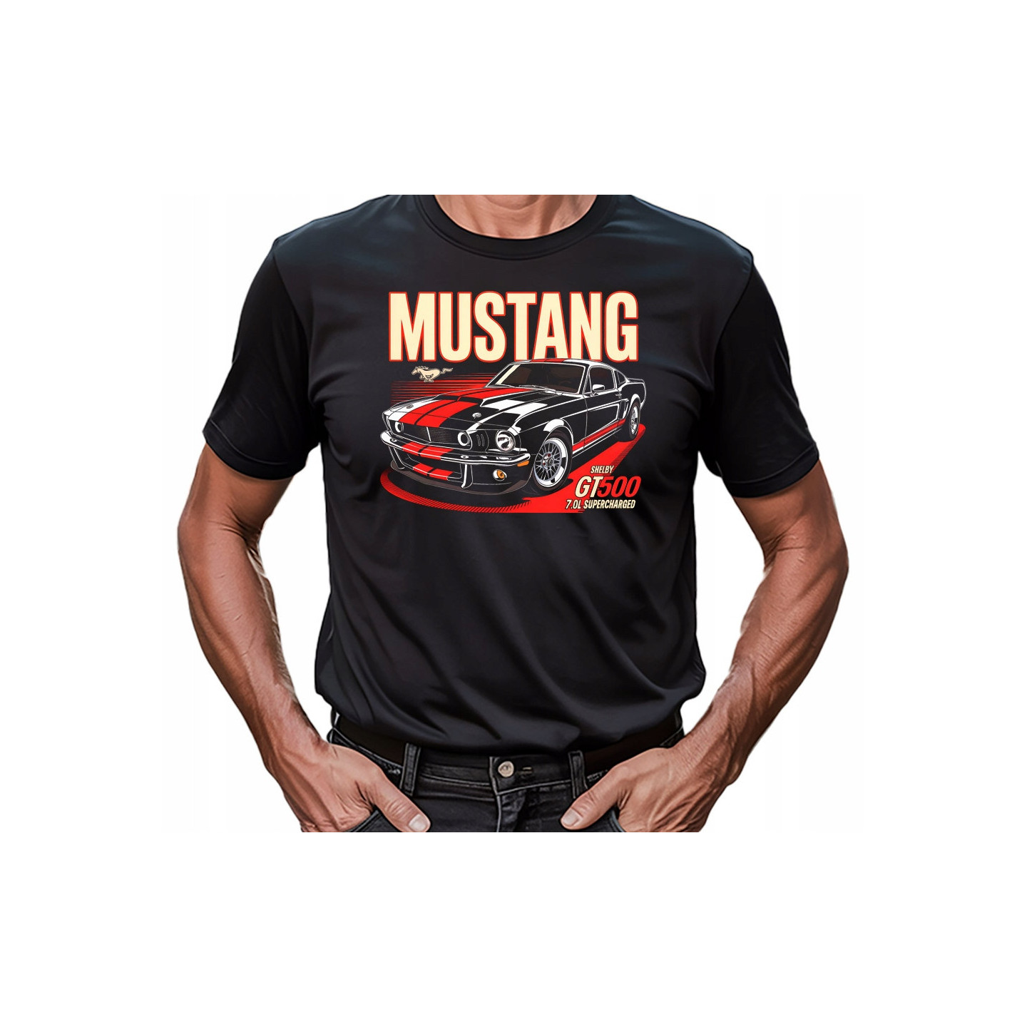 Koszulka Mustang Shelby premium nadruk, idealna na prezent dla fana aut.