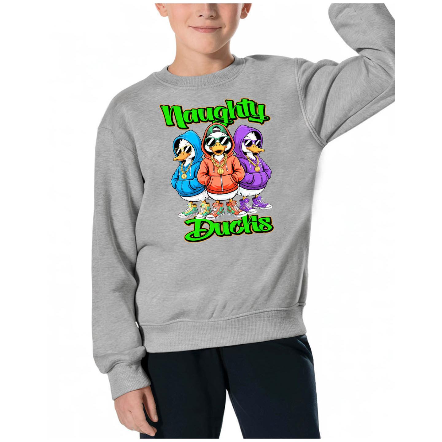 Bluza dziecięca młodzieżowa premium stylowy nadruk luz kaczki na czasie.