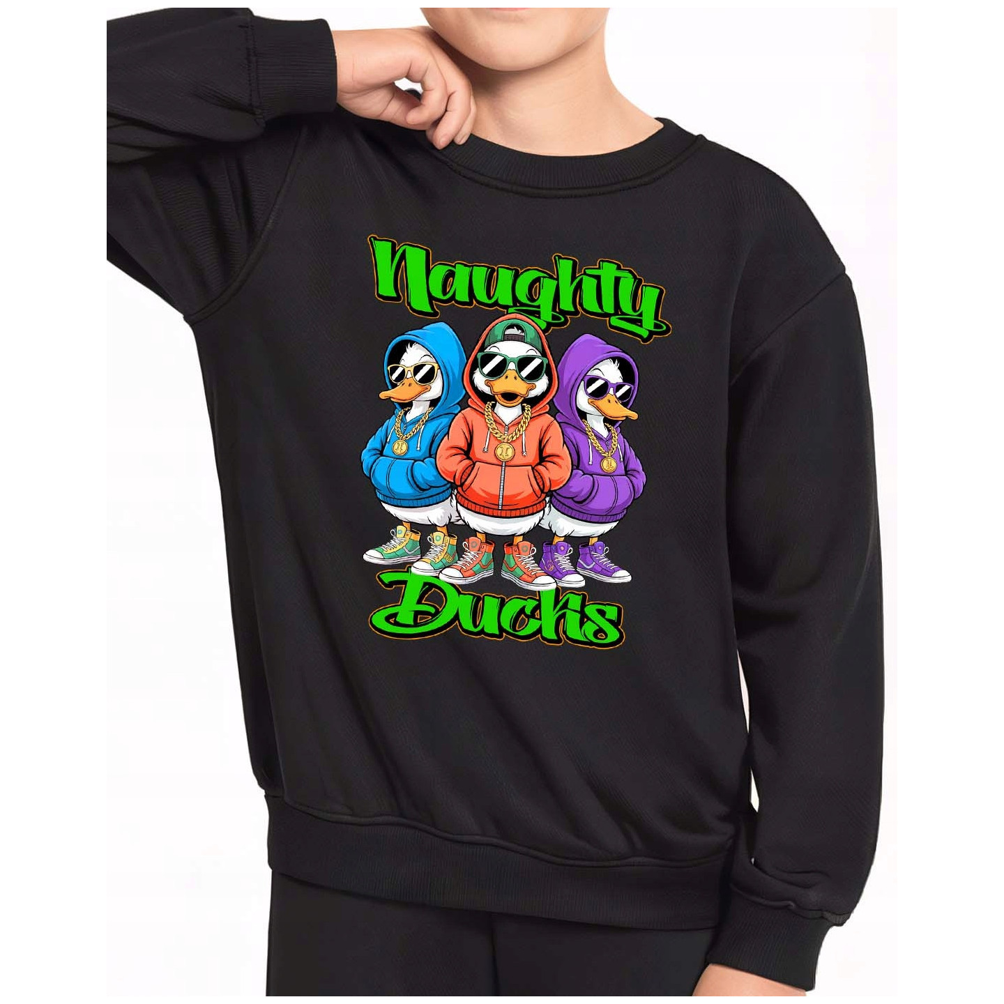 Bluza dziecięca młodzieżowa premium stylowy nadruk luz kaczki na czasie.
