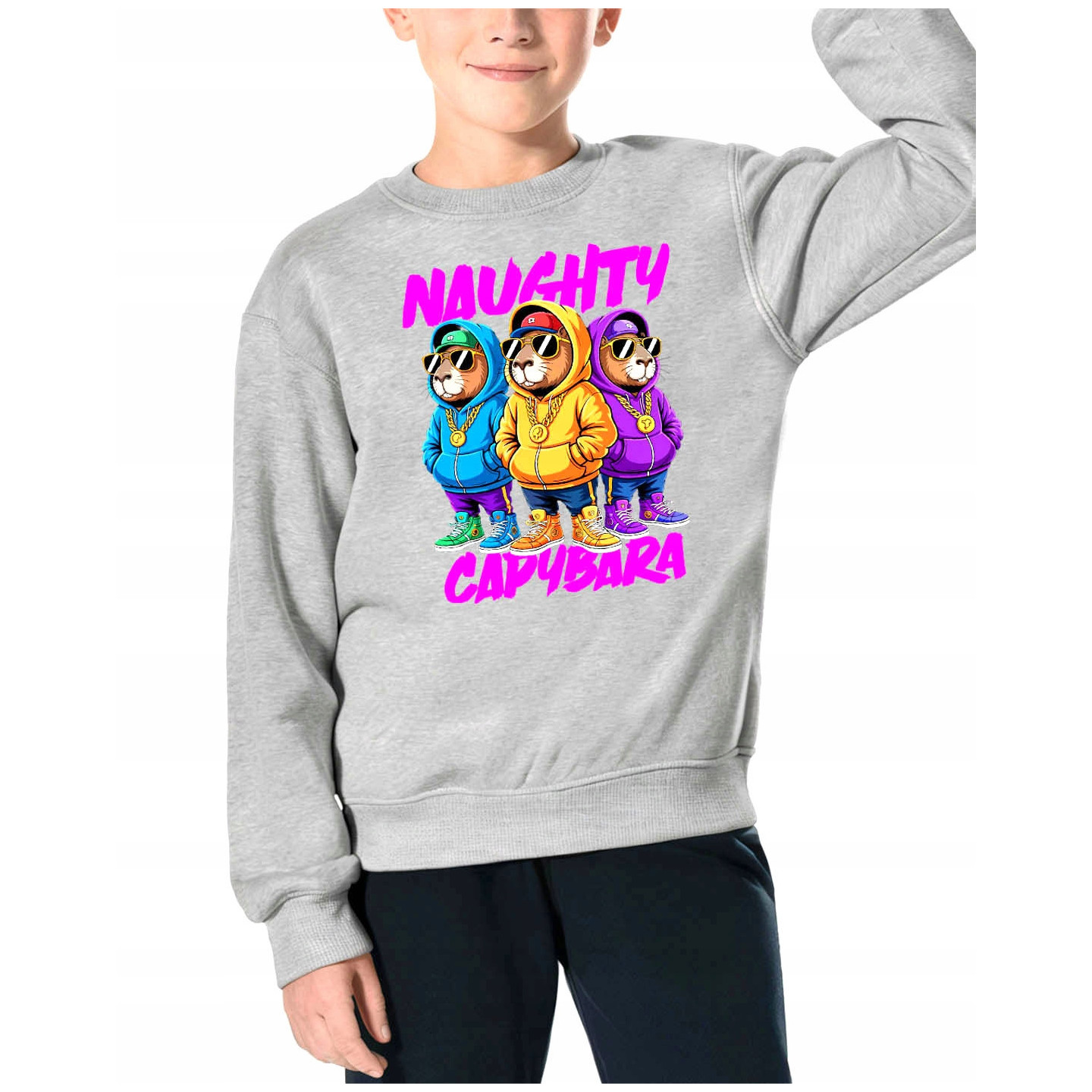 Bluza dziecięca młodzieżowa premium stylowy nadruk luz kapibara na czasie.