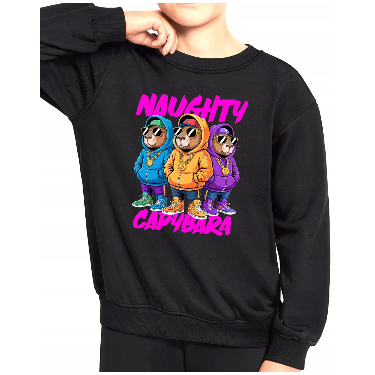 Bluza dziecięca młodzieżowa premium stylowy nadruk luz kapibara na czasie.