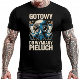 Koszulka z nadrukiem Gotowy do Wymiany Pieluch Prezent dla młodego Taty